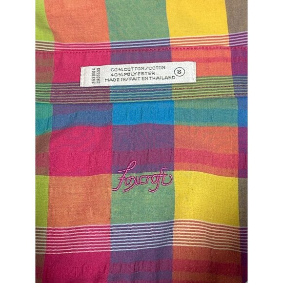 Foxcroft Women's Rainbow Multicolor Plaid Button-Up Casual Cotton Shirt - Picture 4 of 4